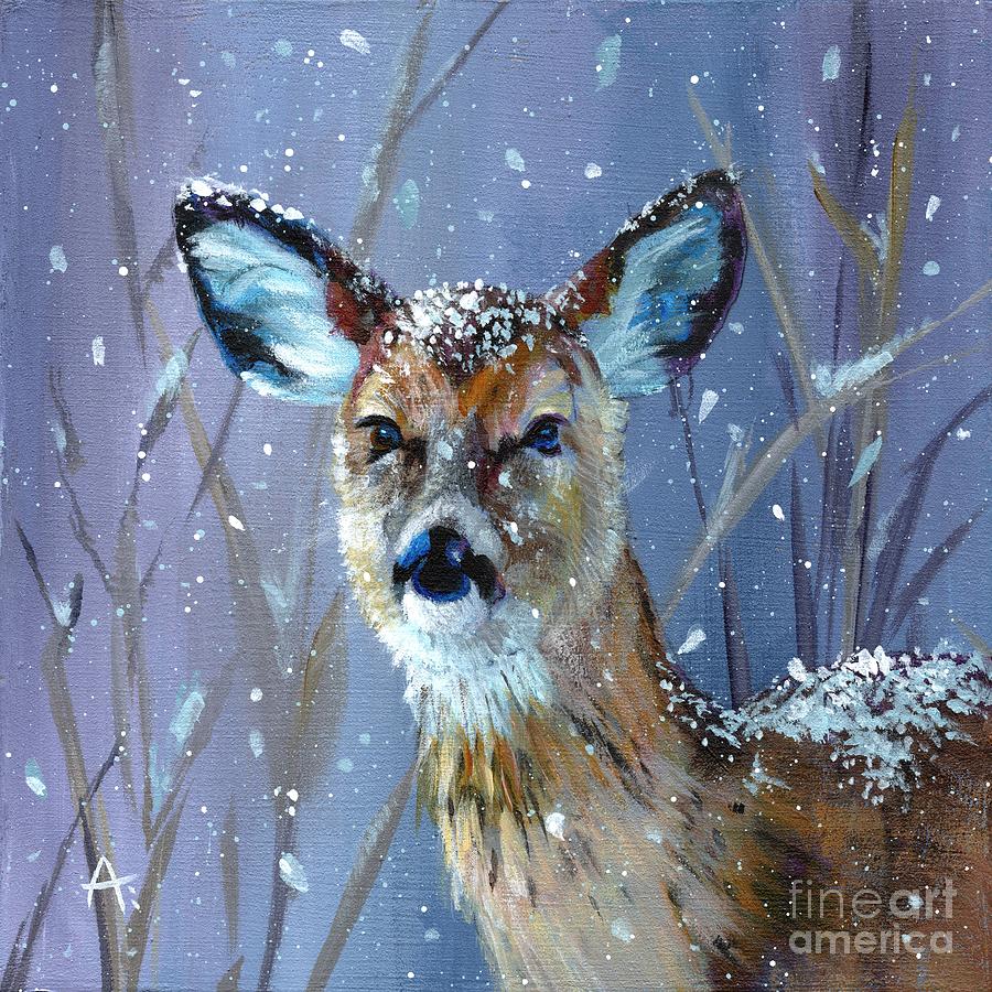 Winters Grace - Deer painting Painting by Annie Troe
