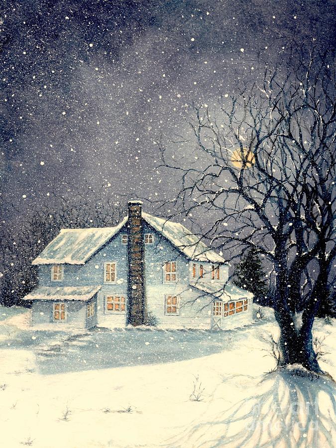 Winter's silent night Painting by Janine Riley - Pixels