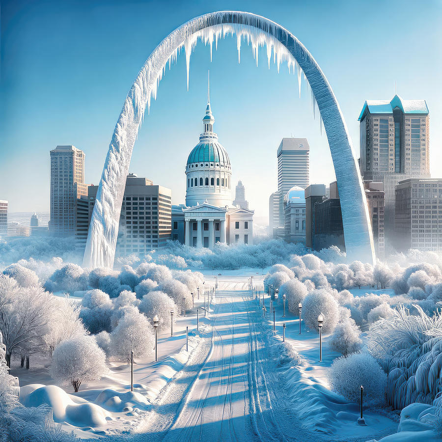 Winters Touch on the Gateway Arch Digital Art by Bill And Linda Tiepelman