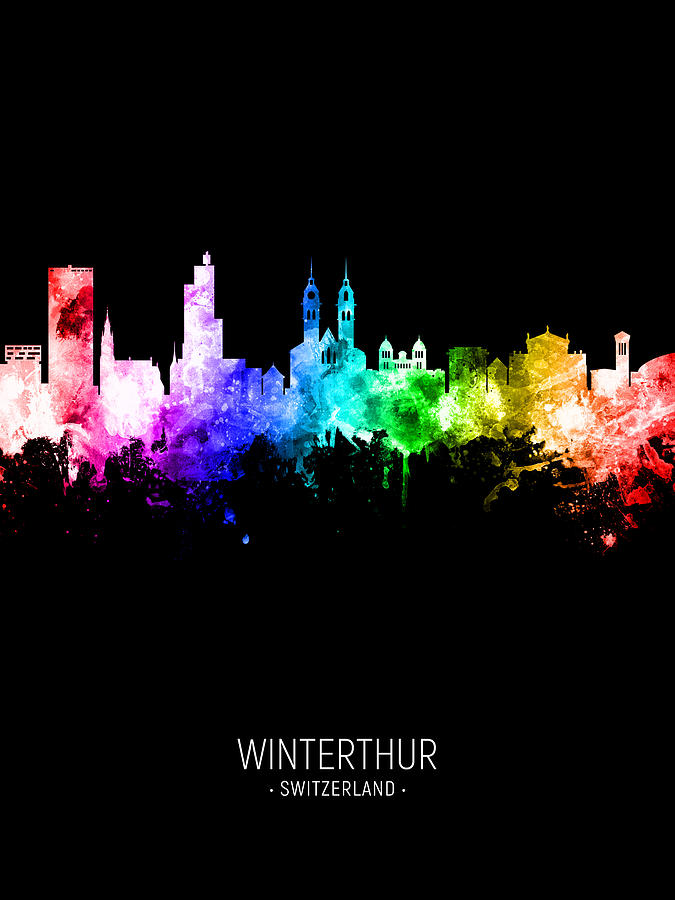 Winterthur Switzerland Skyline #04 Digital Art by Michael Tompsett