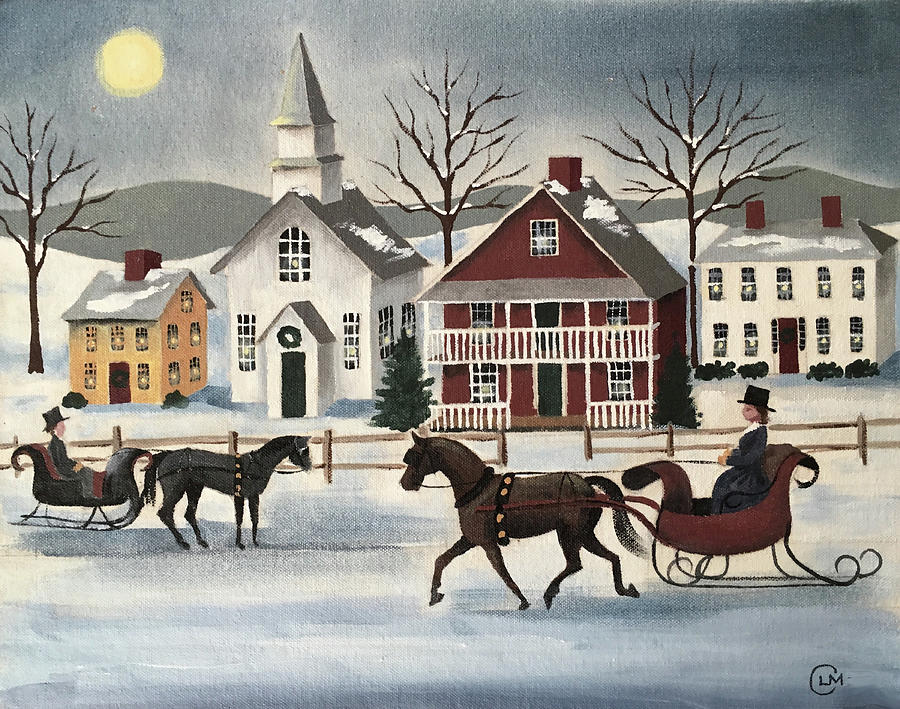 WinterVillage Painting by Lisa Curry Mair
