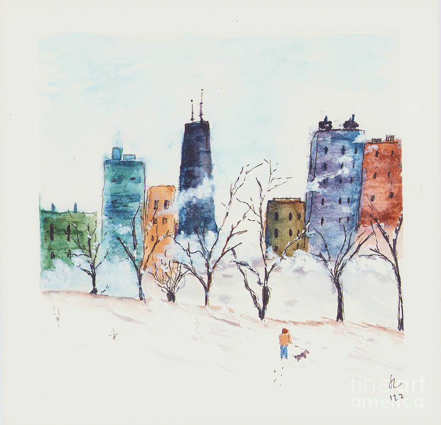 Wintery Chicago Painting by Loretta