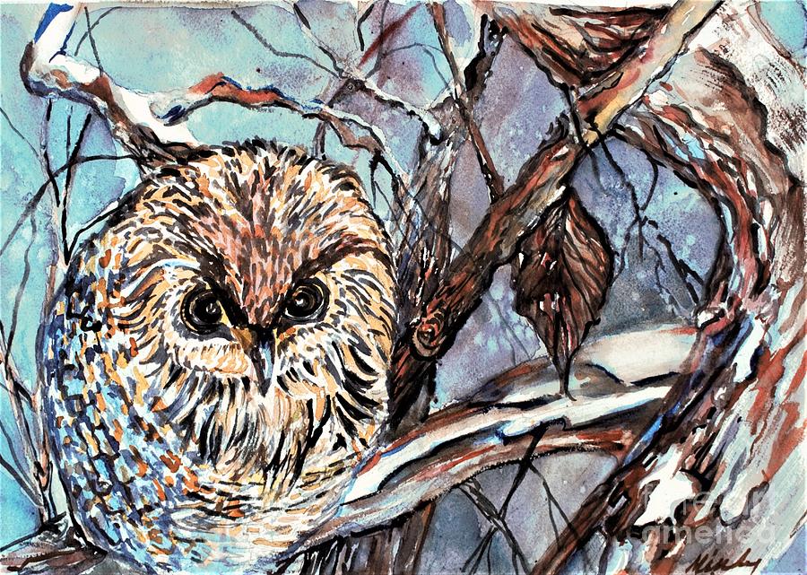 Owl Painting - Wintery Owl by Mindy Newman