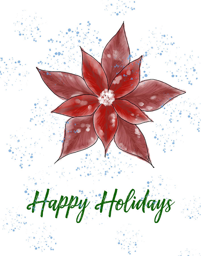 Winter Red Poinsettia - Happy Holidays Digital Art by Penny FireHorse