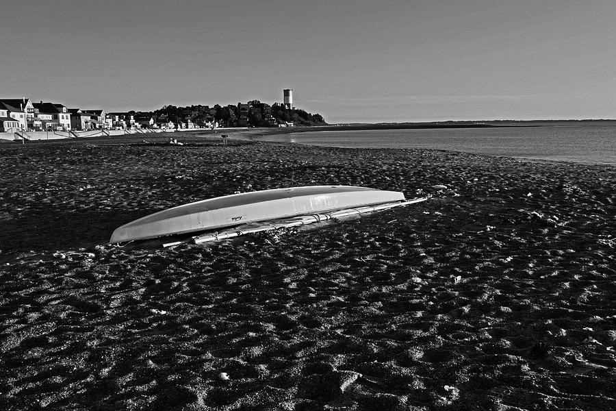 Winthrop MA Yirrell Beach at Sunrise Boat Black and White Photograph by Toby McGuire