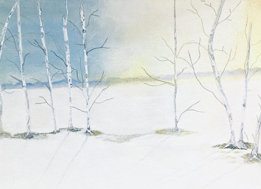 Wintry Birch Tree Scenery Painting by Joanne ONeill