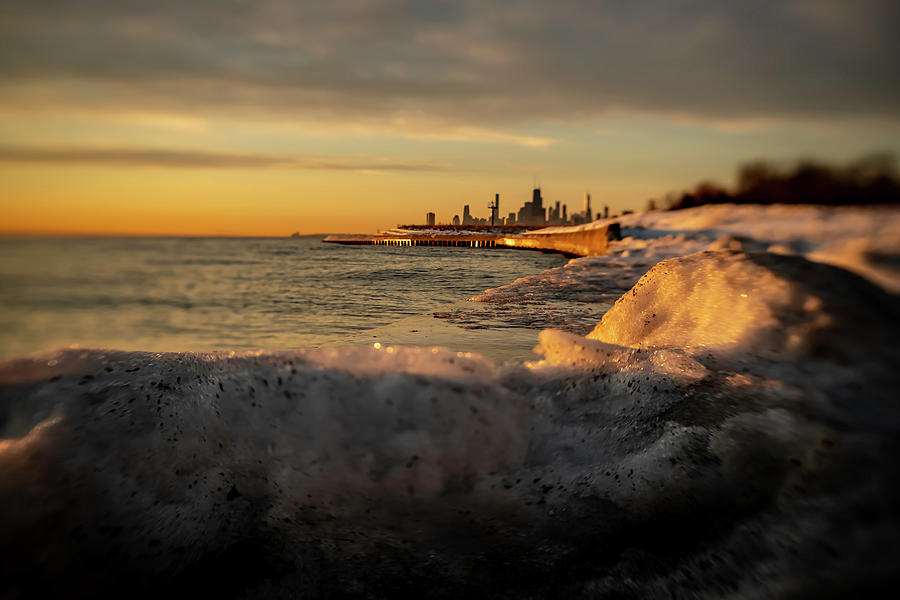 Wintry Chicago skyline at sunrise Photograph by Sven Brogren