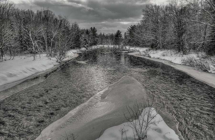 Wintry Eau Claire River BW Photograph by Dale Kauzlaric