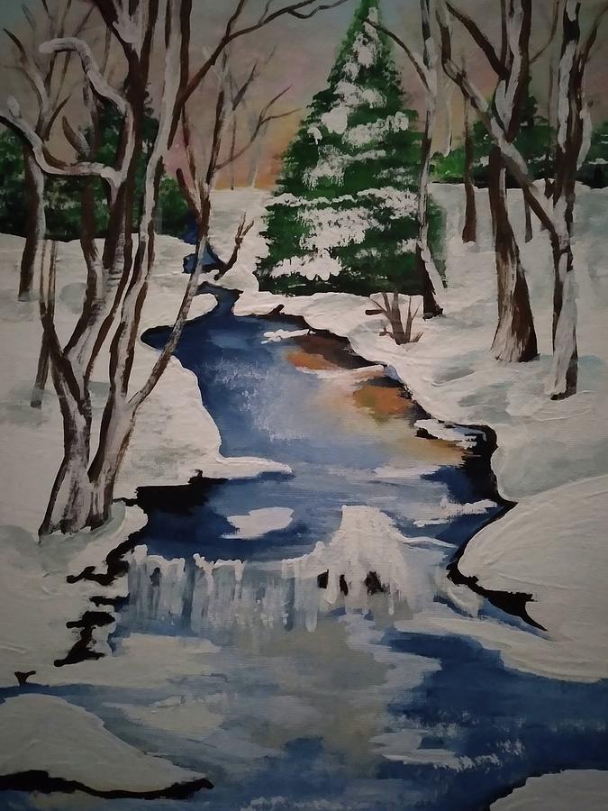 Wintry stream Painting by Barbara Fincher