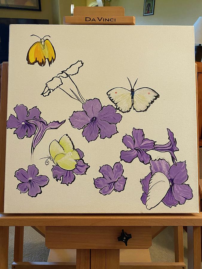 WIP Butterflies Painting by Sonja Jones