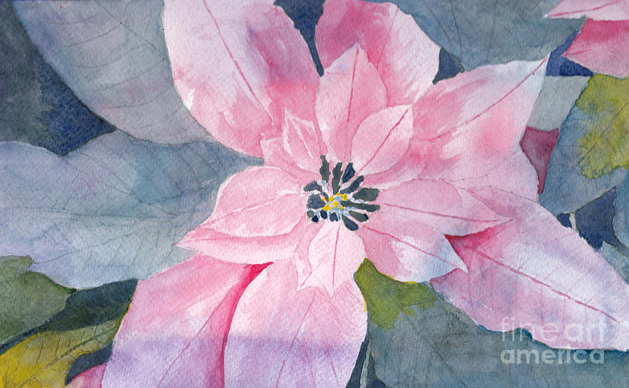 WIP Poinsettia Watercolor Negative Painting Painting by Conni Schaftenaar