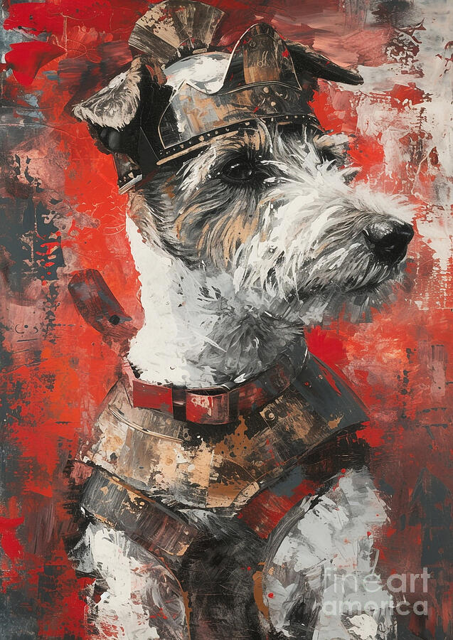 Dog Painting - Wire Fox Terrier - outfitted as a Roman camp entertainer, lively and spirited by Adrien Efren
