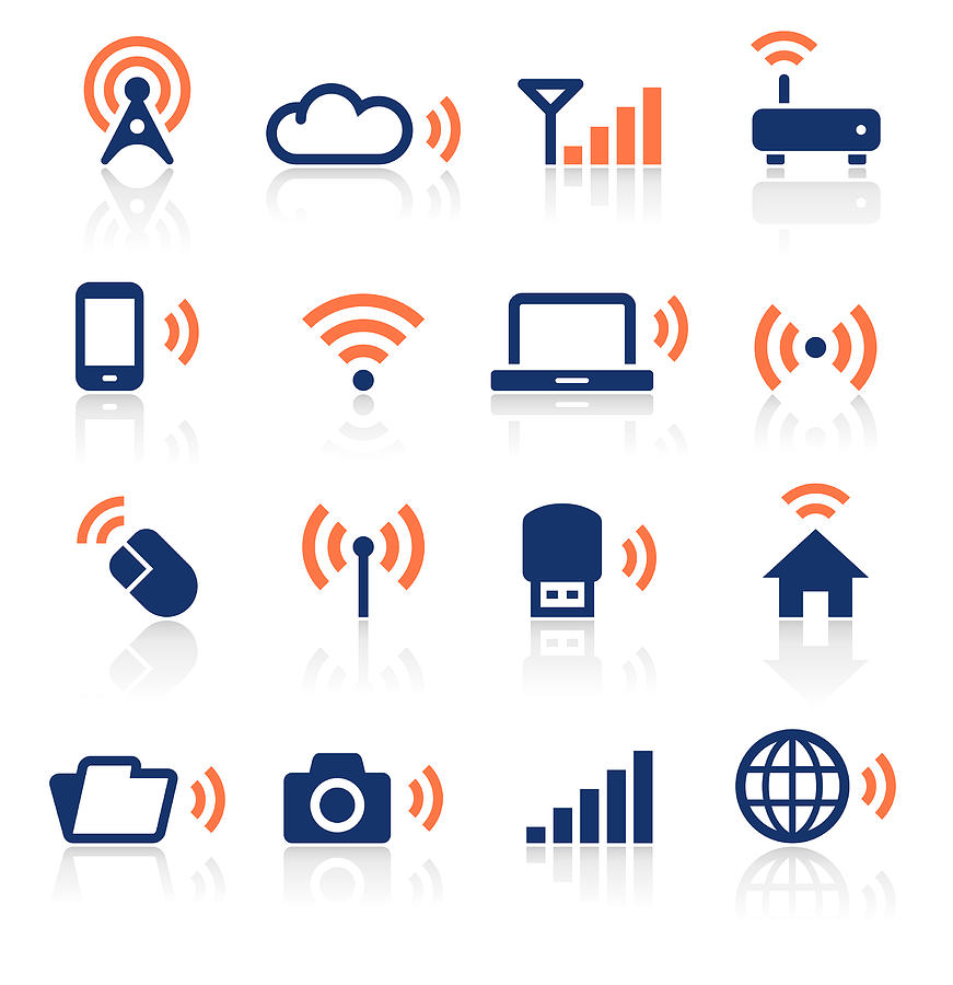 Wireless Technology Two Color Icons Set Drawing by Kenex