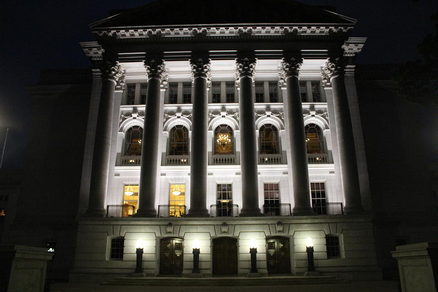 Wisconsin Capitol Photograph - Wisconsin Capitol Entrance At Night by Callen Harty Wisconsin Capitol Photograph - Wisconsin Capitol Entrance At Night by Callen Harty
