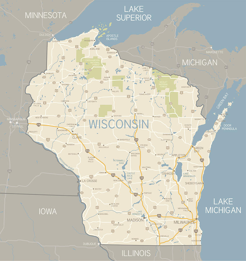 Wisconsin Map Drawing by Hey Darlin