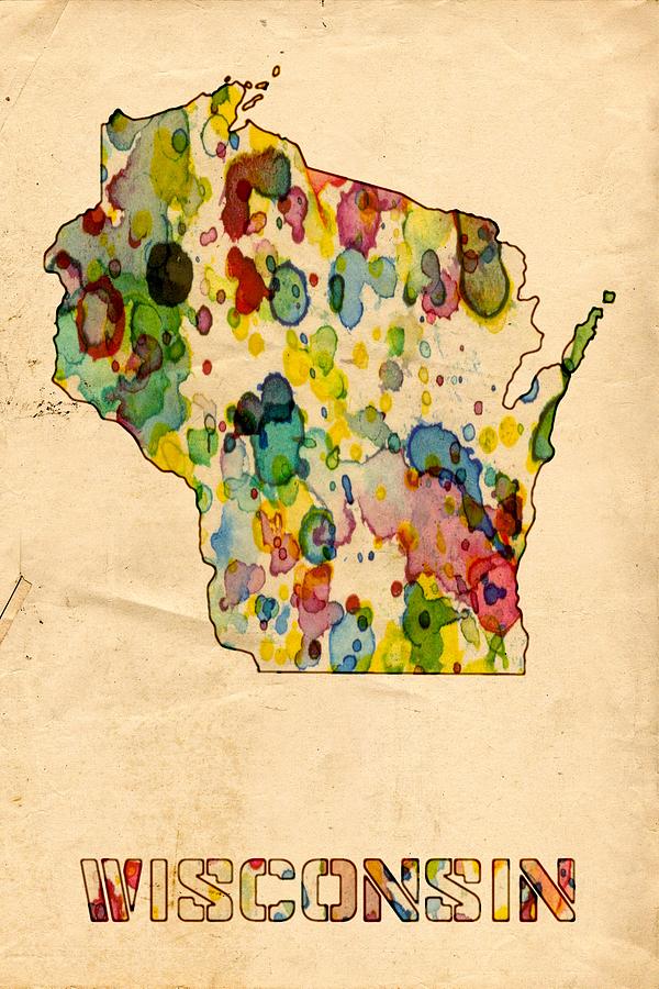Wisconsin Map Poster Watercolor Painting by Beautify My Walls