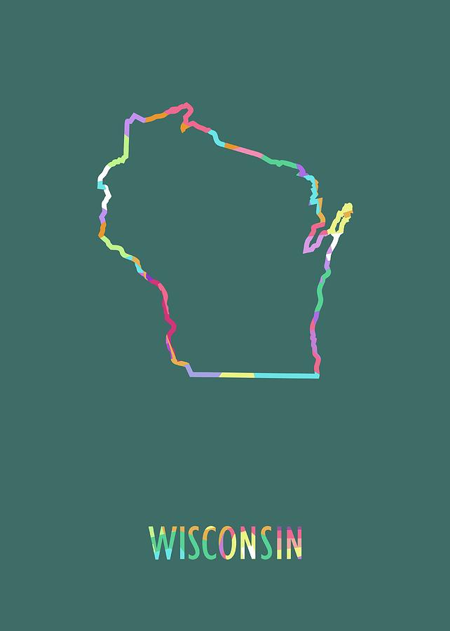 Wisconsin Pop Art Map Green Bg Digital Art