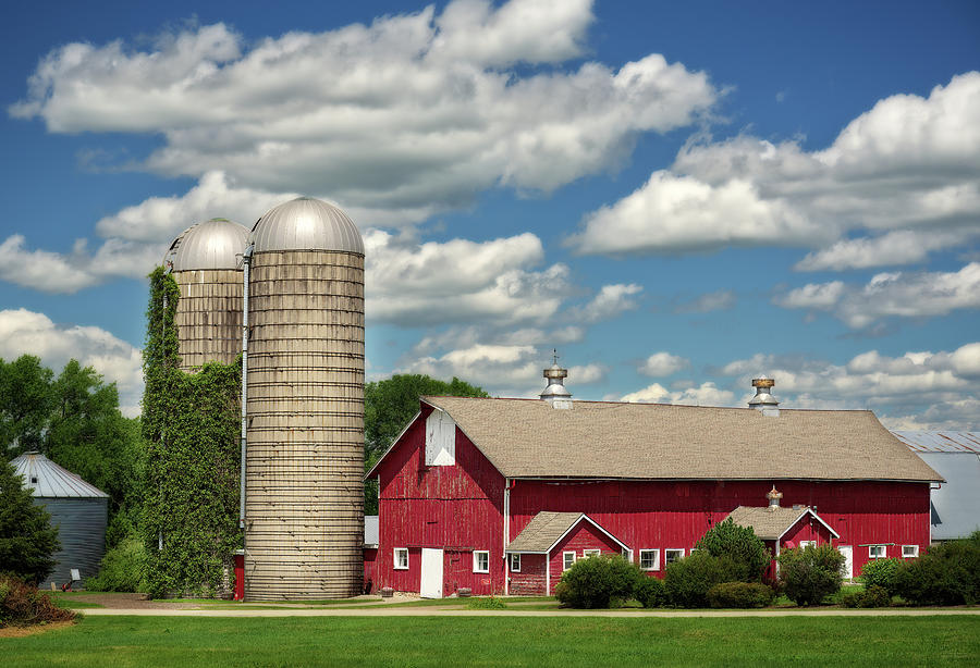 Wisconsin Primary Colors - dairy barn and ivy covered silo in Cooksville Wisconsin Photograph by Peter Herman