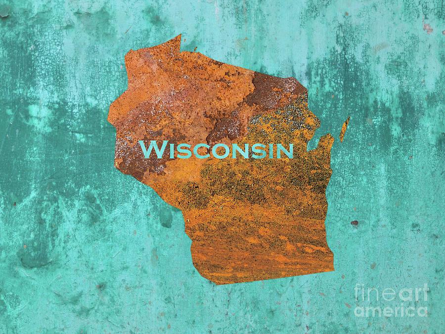 Milwaukee Mixed Media - Wisconsin Rust on Teal by Elisabeth Lucas
