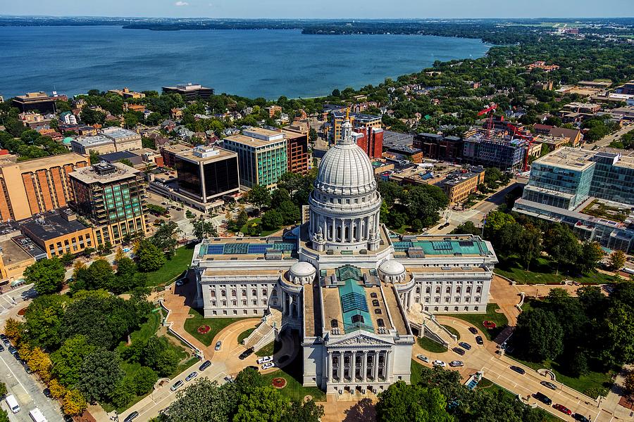 Madison Photograph - Wisconsin State Capitol - Aerial View by Mountain Dreams