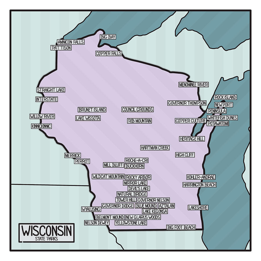 Wisconsin State Parks Map Digital Art By Finlay McNevin - Pixels