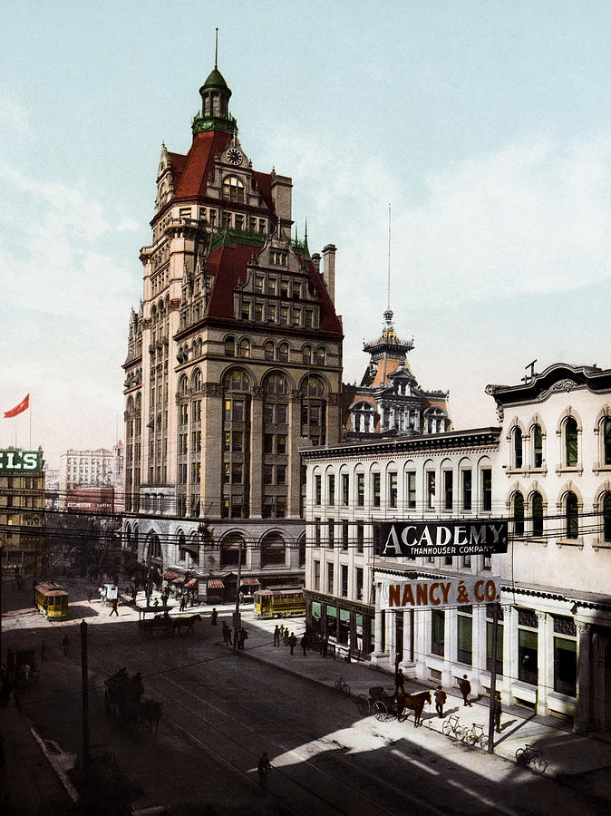 Wisconsin Street In Milwaukee - 1900 Photochrom Photograph by War Is Hell Store