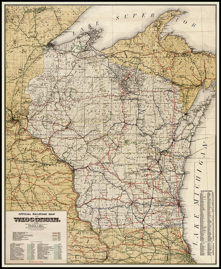 Wisconsin Map Photograph - Wisconsin Vintage Railroad Map 1900 by Carol Japp