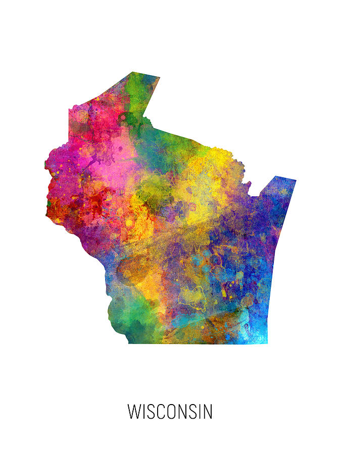 Wisconsin Watercolor Map #15 Digital Art by Michael Tompsett