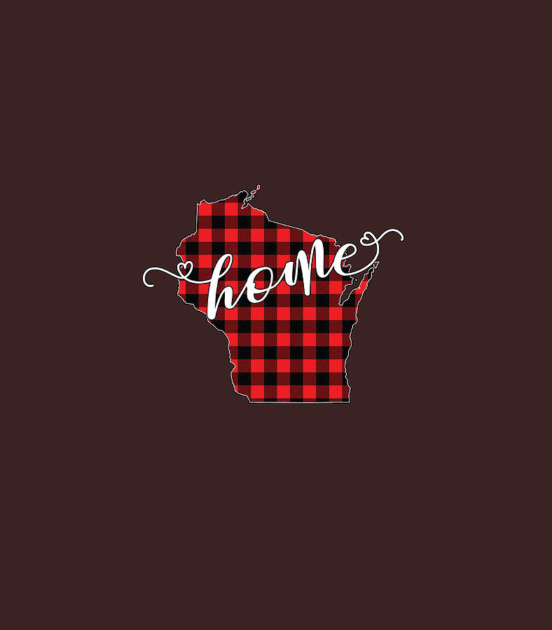 Wisconsin WI State Outline Home Winter Red Buffalo Plaid Digital Art by