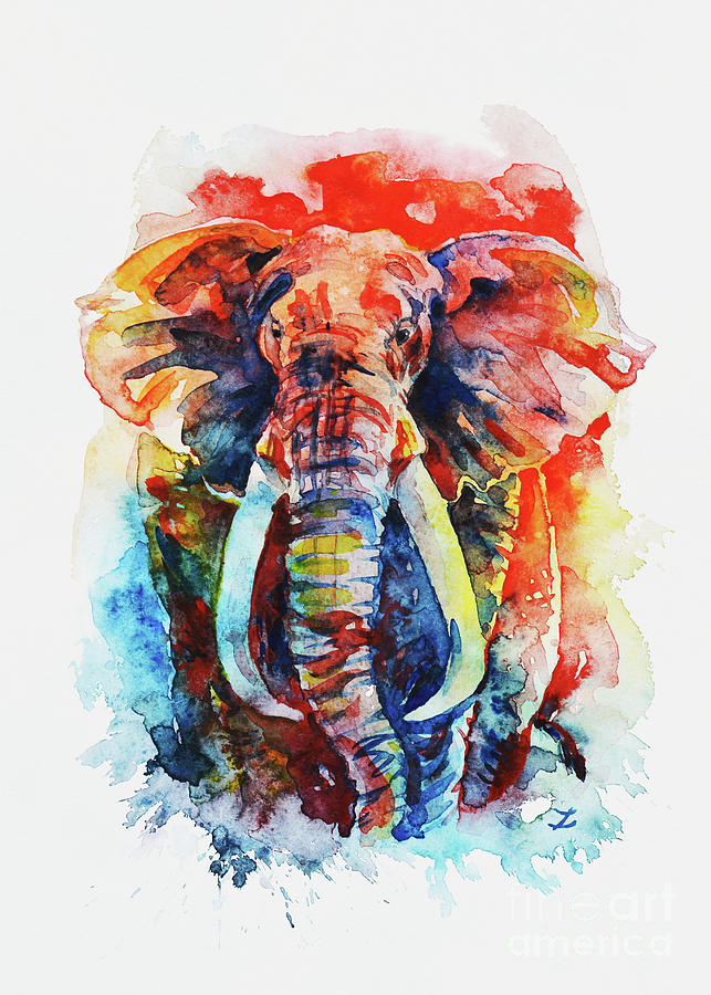 Elephant Painting - Wise Elephant by Zaira Dzhaubaeva
