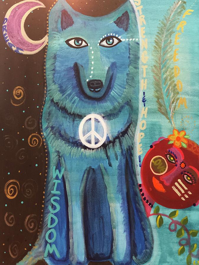 Wisdom Painting - Wise Moon Wolf by Lori Spielman Wisdom Painting - Wise Moon Wolf by Lori Spielman
