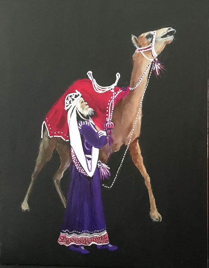 Wiseman with camel Painting by Ellen Canfield