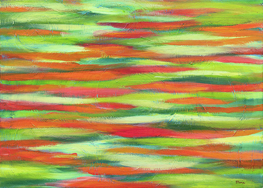 Wish it was Spring - Green and Orange Waves Painting by Maria Meester