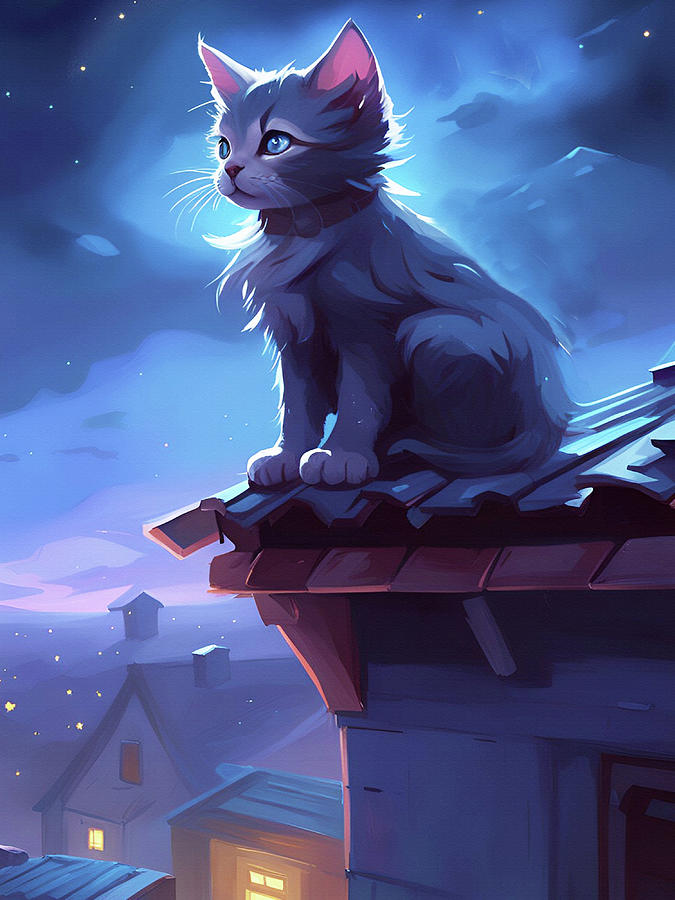Wishing For A Forever Home Cat Rooftop Digital Art by David Dehner