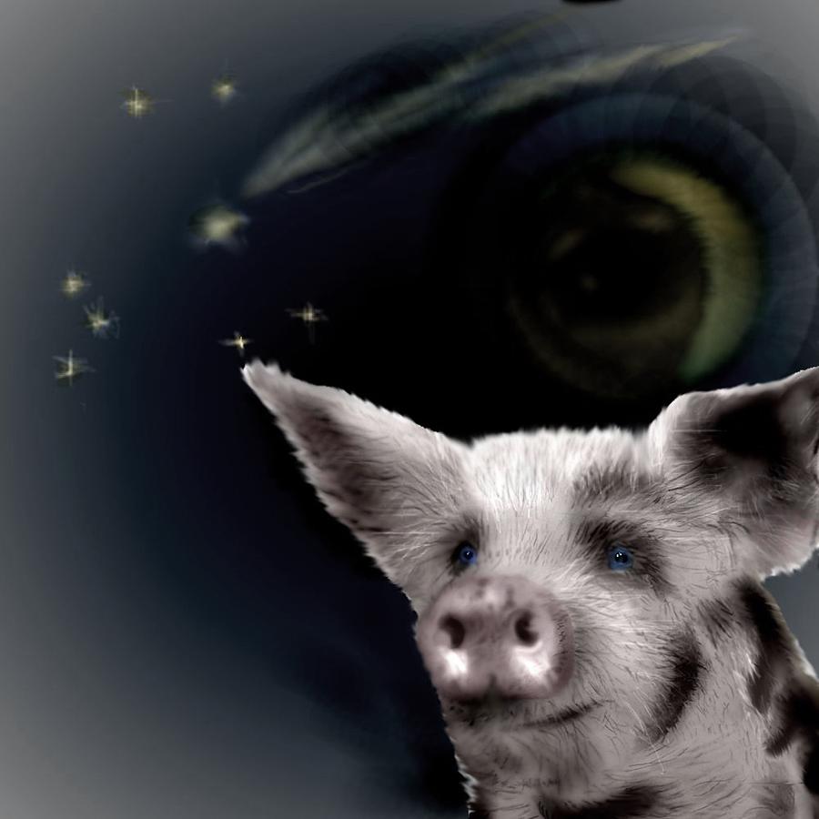 Wishing Piggy Mixed Media by Pamela Calhoun