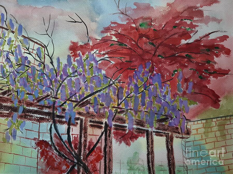 Wisteria and Maple  Painting by L A Feldstein