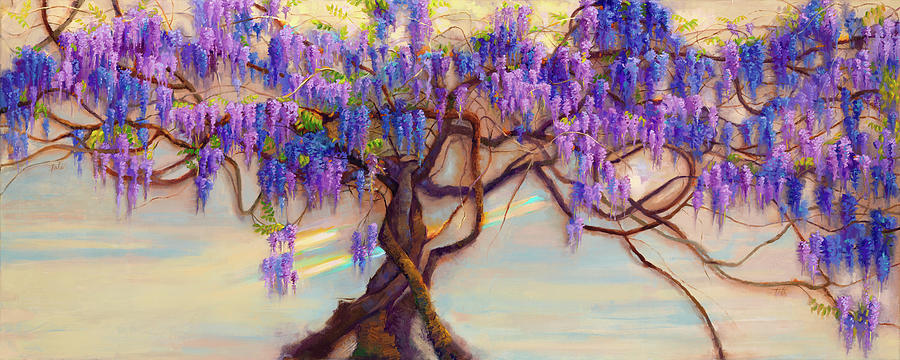 Wisteria Flow - impressionist floral landscape Painting by Talya Johnson