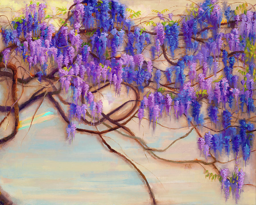 Wisteria Flow Right - impressionist floral landscape Painting by Talya Johnson