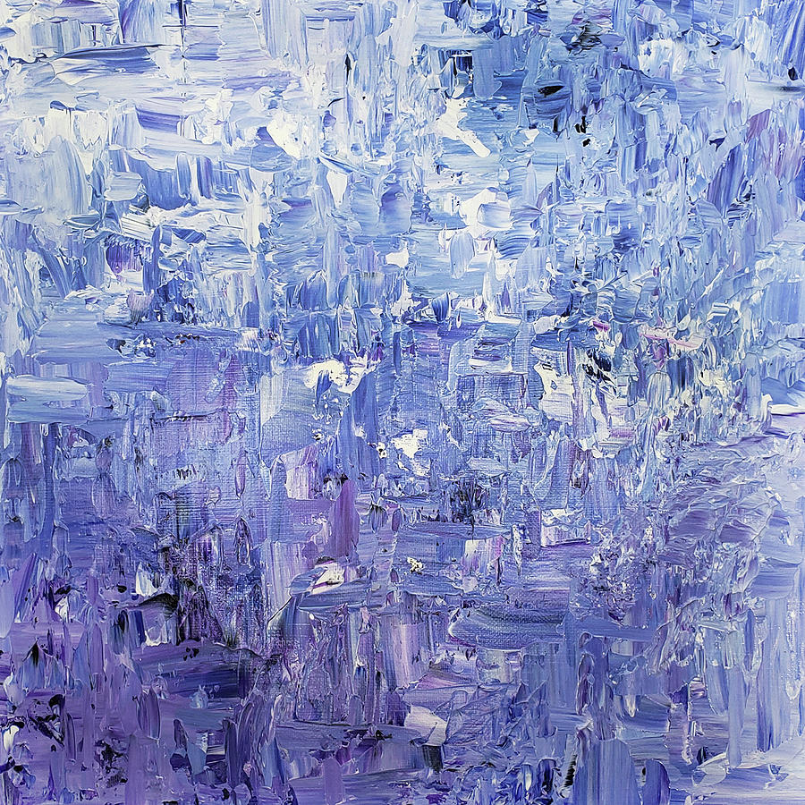 WISTERIA FLOWERS Abstract Palette Knife In Purple Blue White Textured Painting by Lynnie Lang