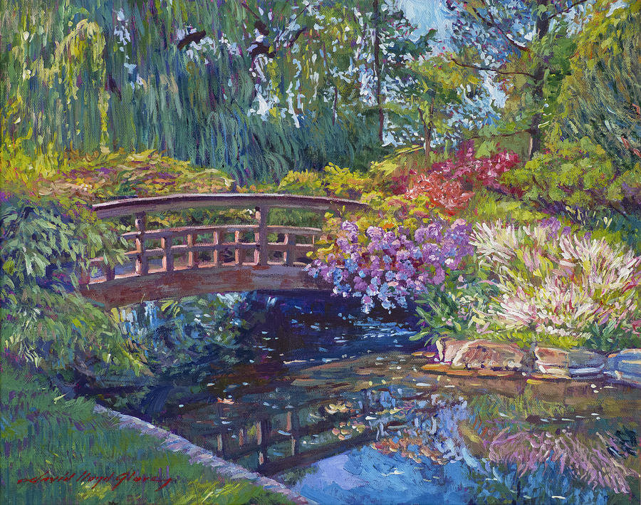 Wisteria On The Footbridge Painting by David Lloyd Glover