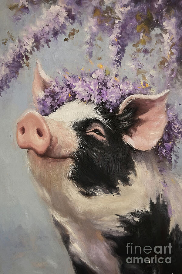 Wisteria Pig 2 Painting by Tina LeCour Wisteria Pig 2 Painting by Tina LeCour