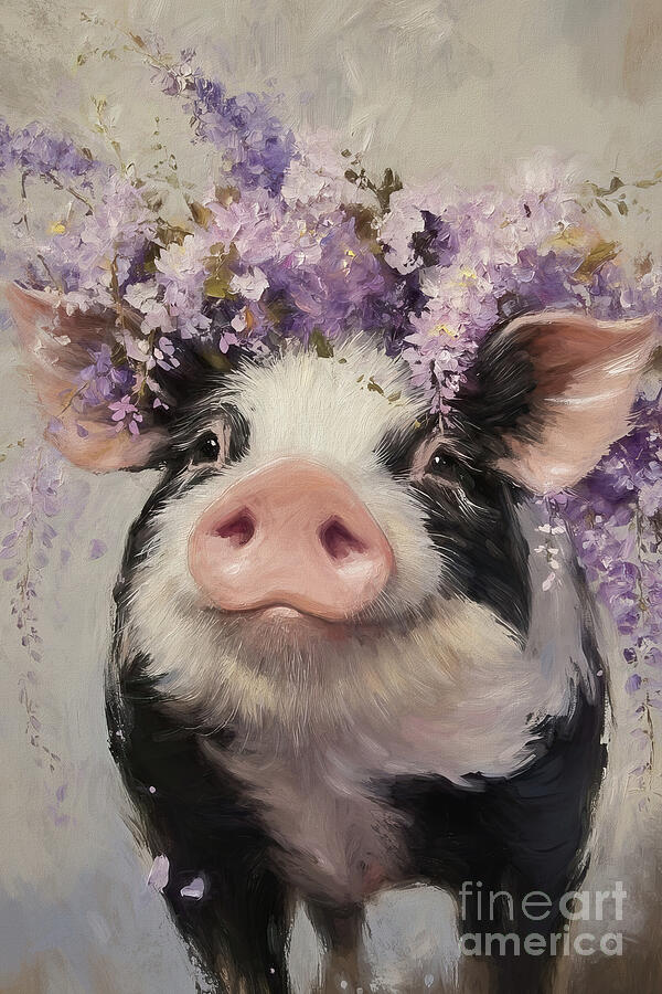 Wisteria Pig Painting by Tina LeCour Wisteria Pig Painting by Tina LeCour