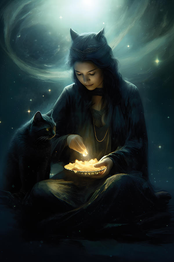 Witch and Her Mysterious Cat Digital Art by Sacred Soulful Art - Fine ...