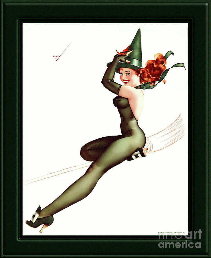 Witch On A Broomstick by George Brown Petty Vintage Xzendor7 Old Masters Art Reproductions Painting by Rolando Burbon