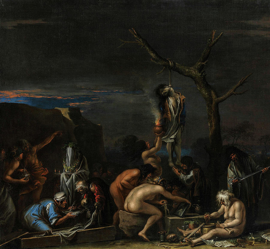 Salvator Rosa Painting - Witches at their Incantations, 1646 by Salvator Rosa