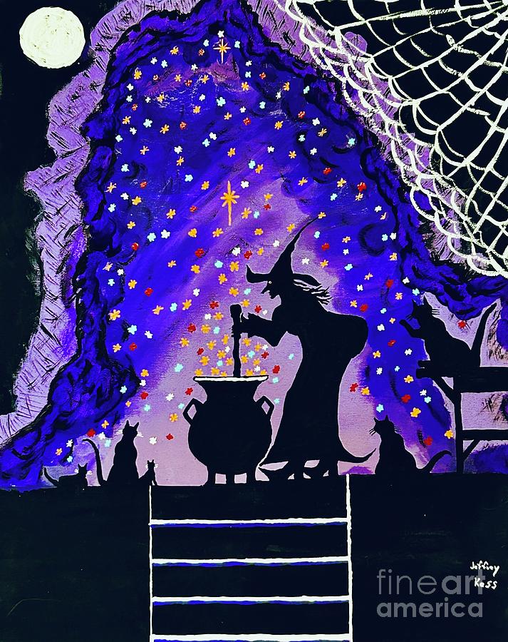 Witches Cauldron Pot Of Stars For Halloween. Painting by Jeffrey Koss