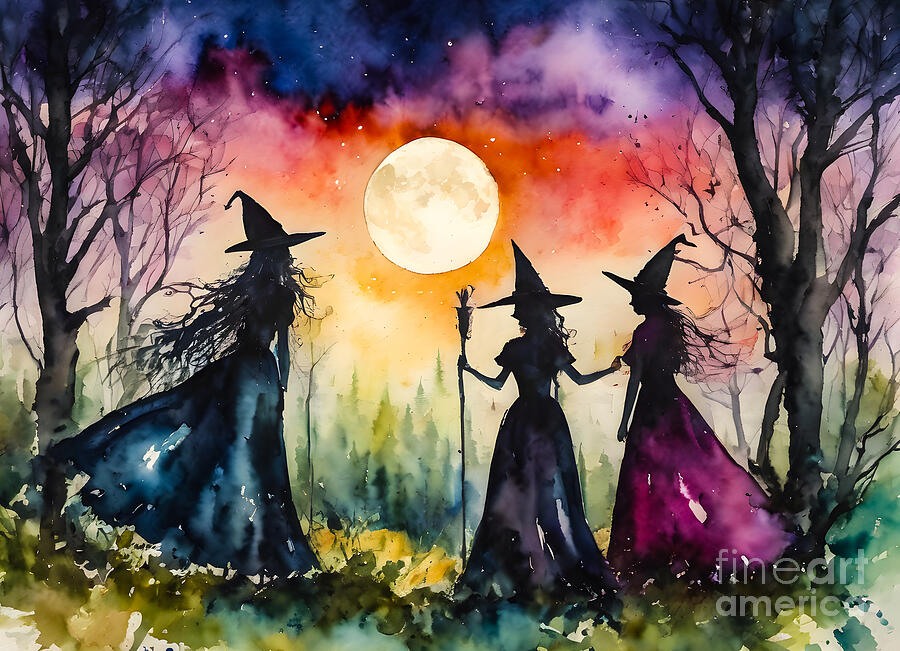 Sunset Painting - Witches Gather by Lyra OBrien