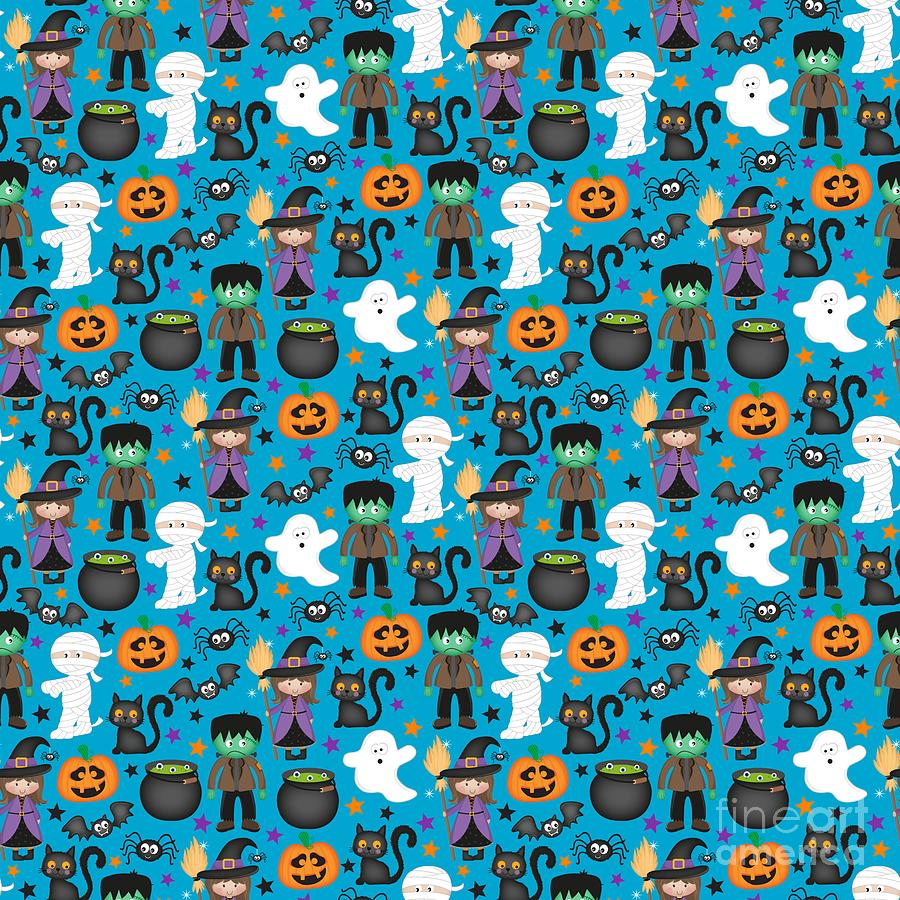 Witches, Ghosts, Mummies Halloween Pattern Digital Art by Amusing DesignCo
