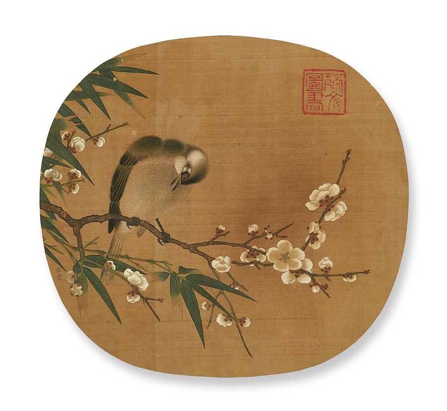 WITH SIGNATURE OF XU XI White Prunus and Bird Painting by Artistic Rifki