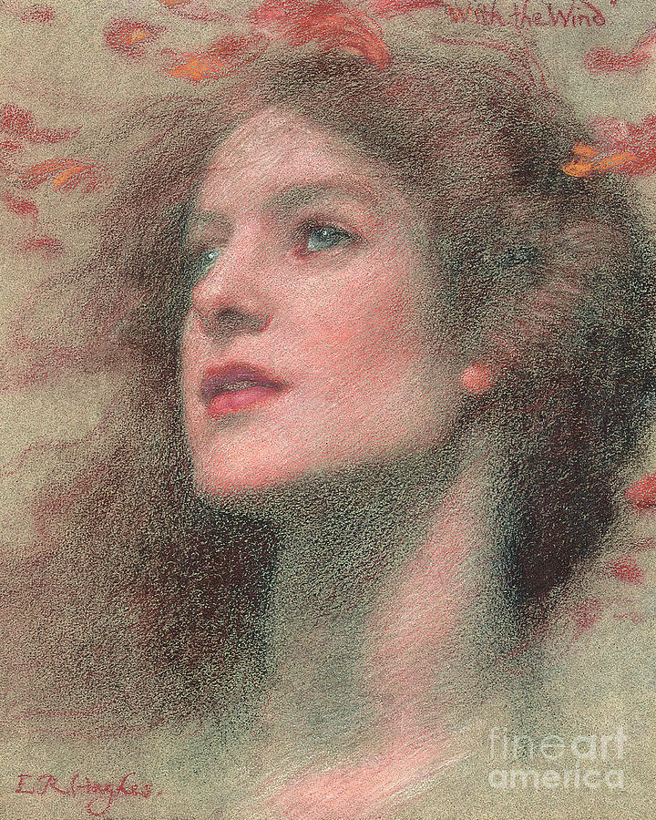 With the Wind Pastel by Edward Robert Hughes